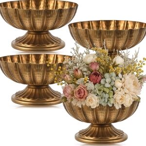 Brass Pedestal Bowl Planter - Set of 4